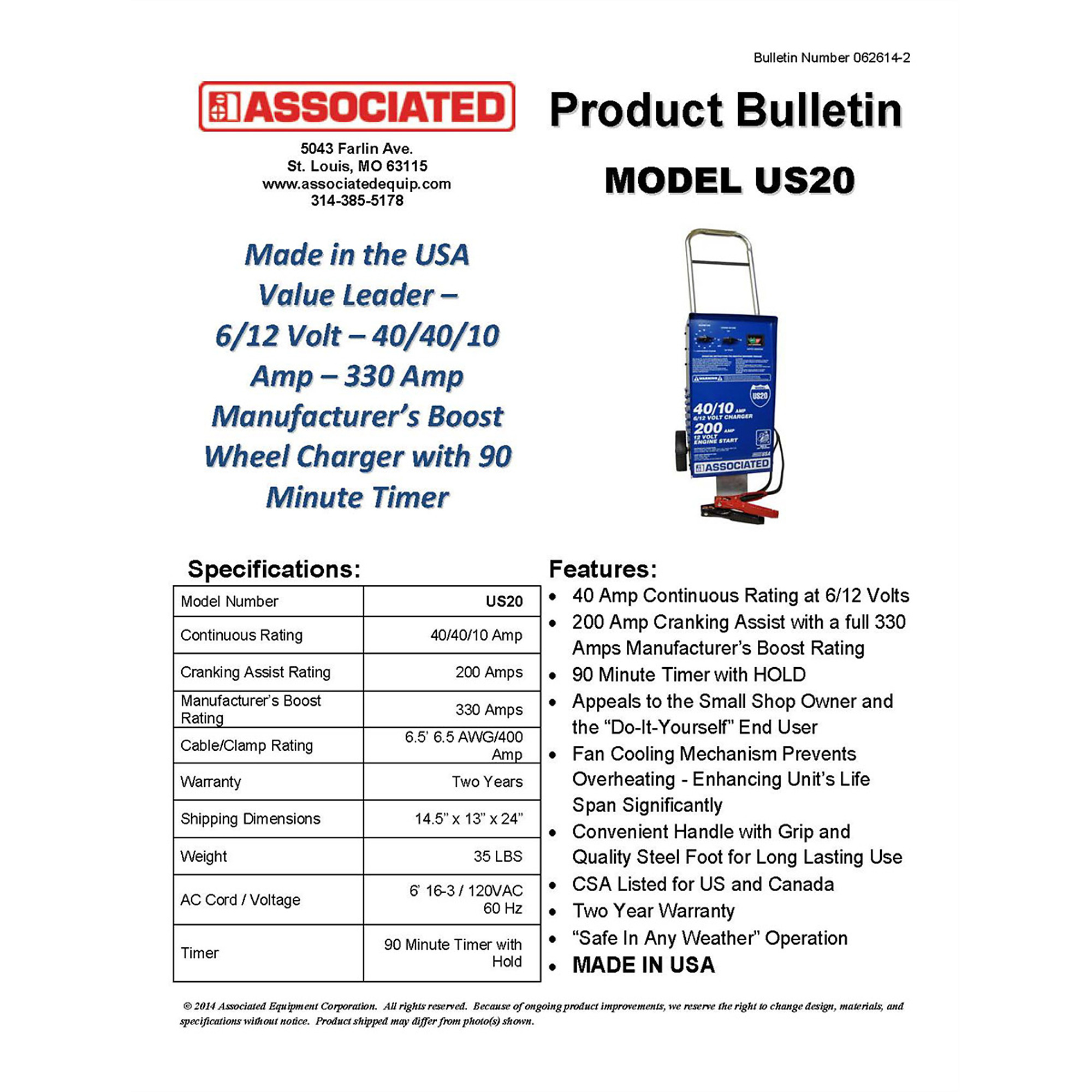 Associated Wheel Charger with Timer — 40 Amps, 6V/12V, 200 Max Amps, Model# ASOUS20